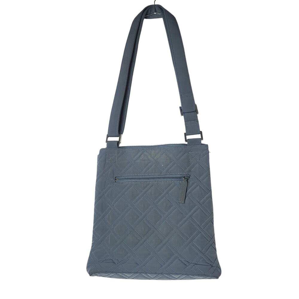 Gray quilted fabric Vera Bradley crossbody purse bag interior pattern lining